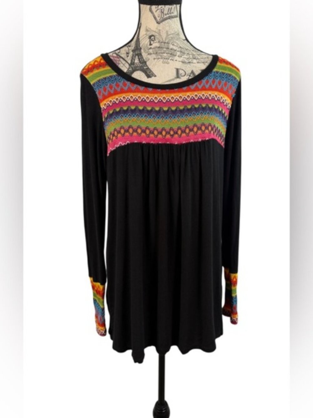 Sun n Moon Boho Embroidered Tunic Top Black Multicolor Size M - Picture 2 of 9
